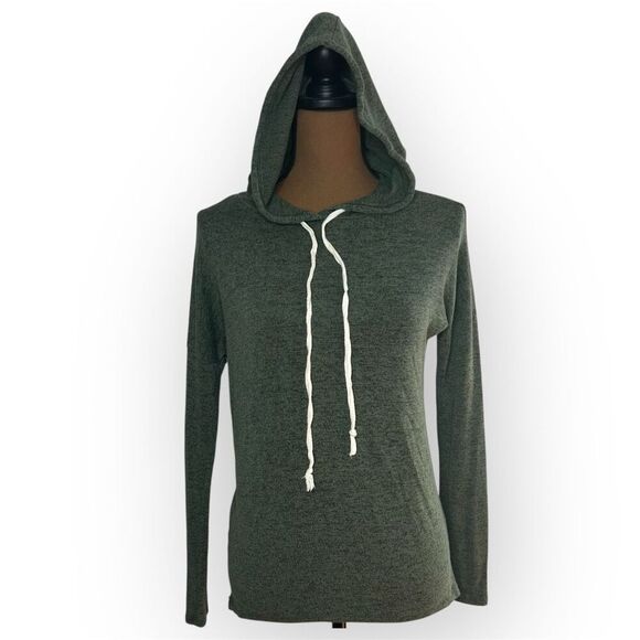 Windsor Heathered Forest Green Crochet Open Back Sweater Hoodie, Women’s Small - Picture 2 of 8